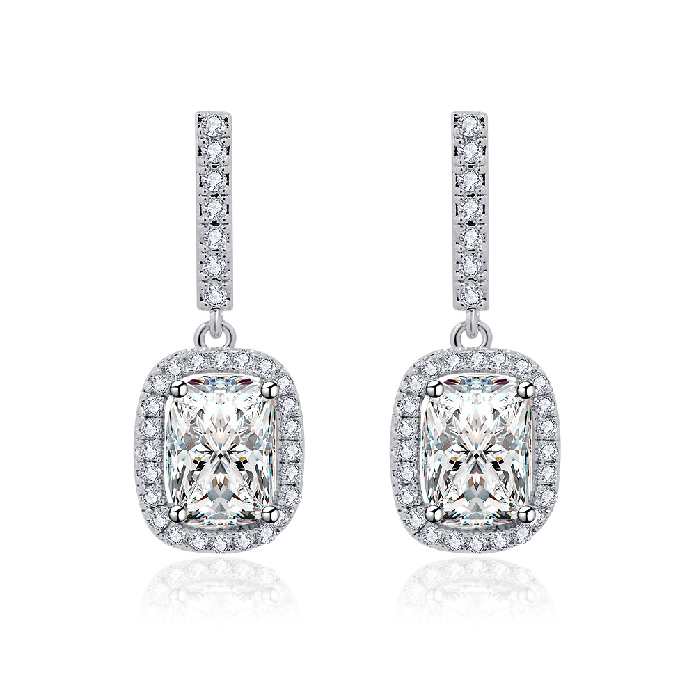 Sophisticated Rectangle Shape CZ Drop Earrings